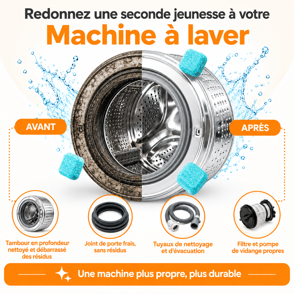 Tablettes nettoyantes en profondeur pour machine à laver