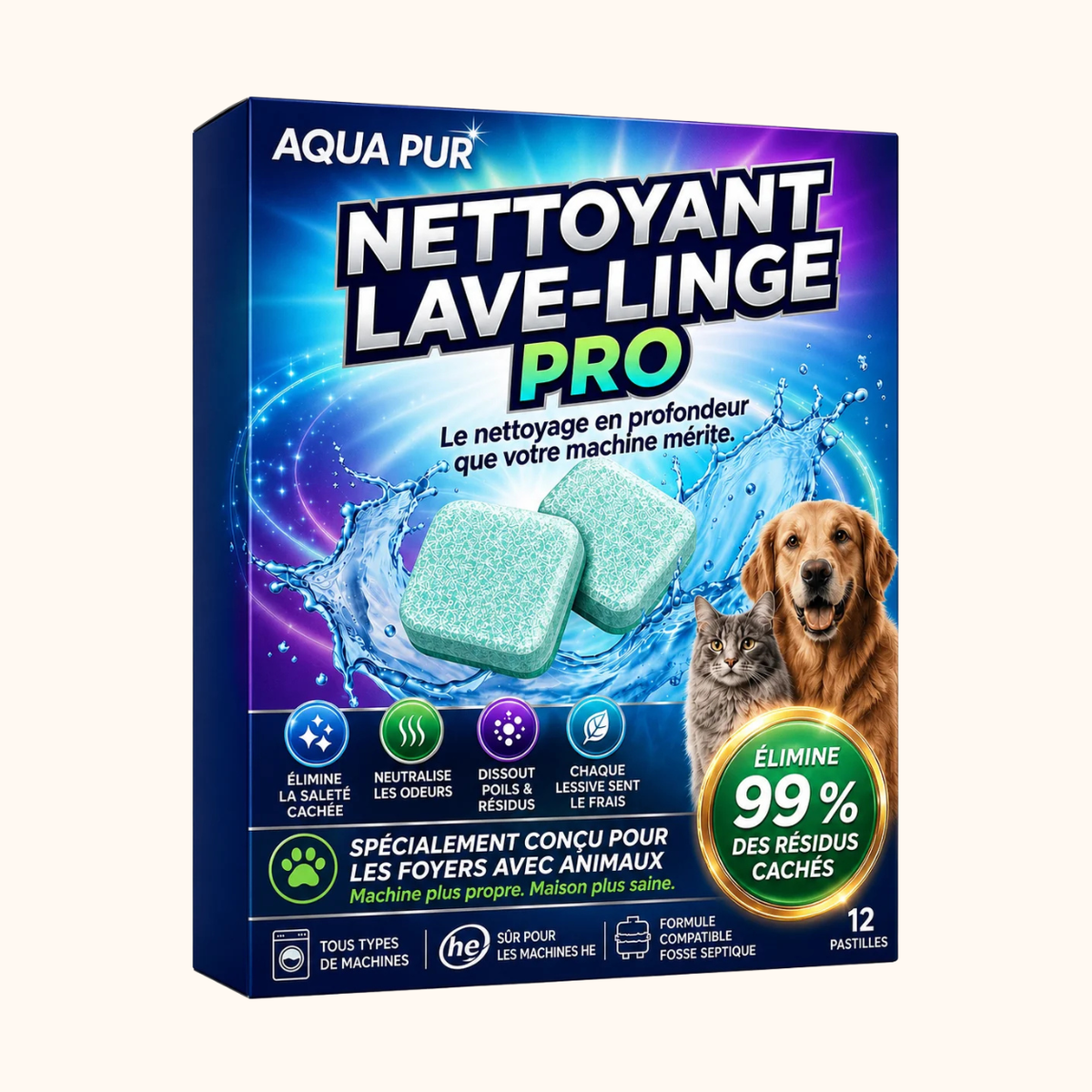 Tablettes nettoyantes en profondeur pour machine à laver
