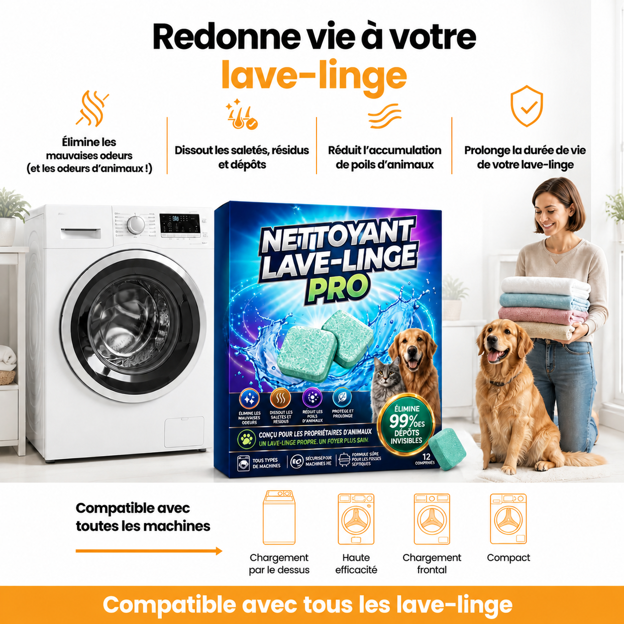 Tablettes nettoyantes en profondeur pour machine à laver